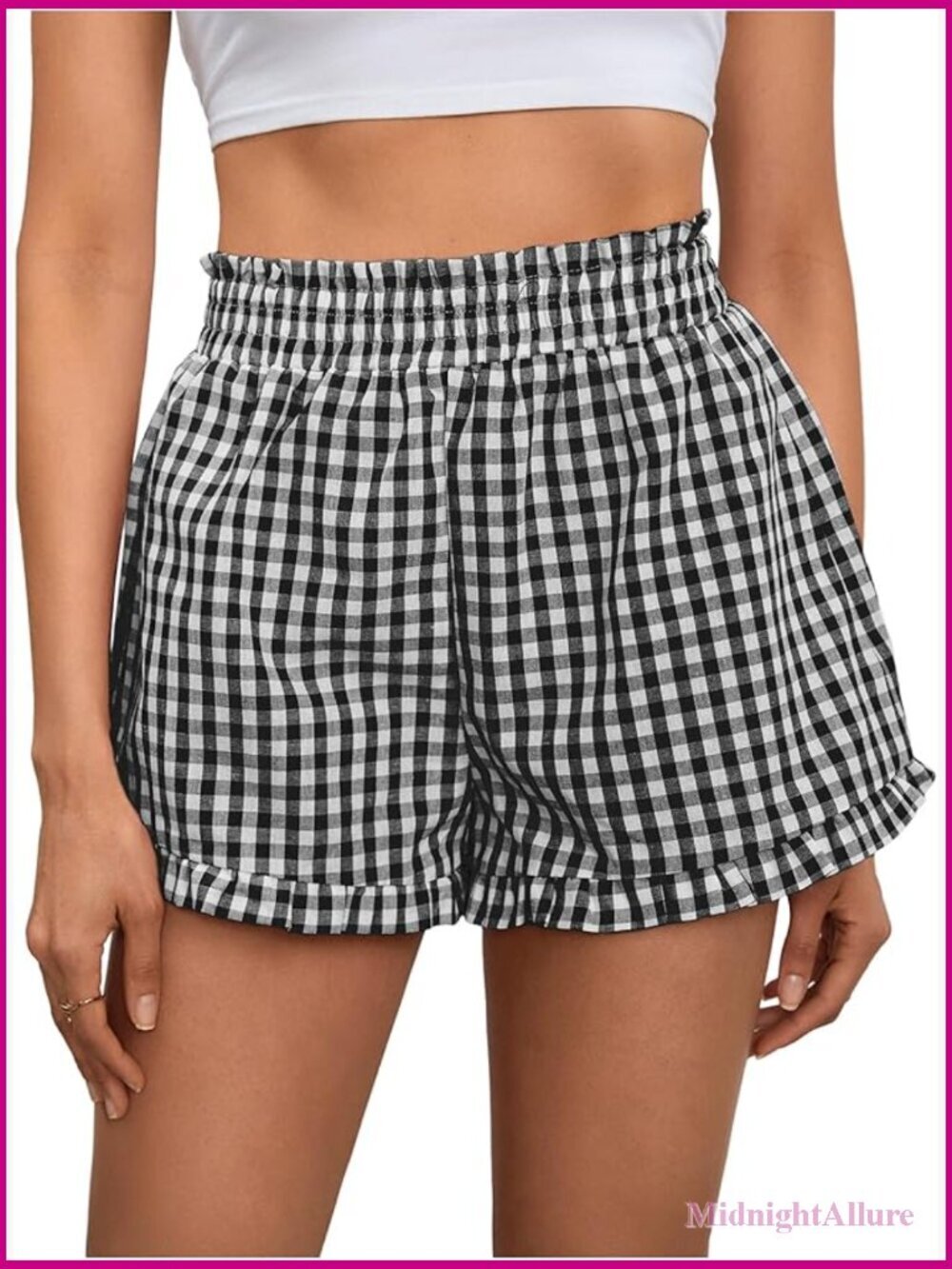 Gingham Ruffle Lounge Shorts Elastic High Waist Pajama Boxer Shorts
